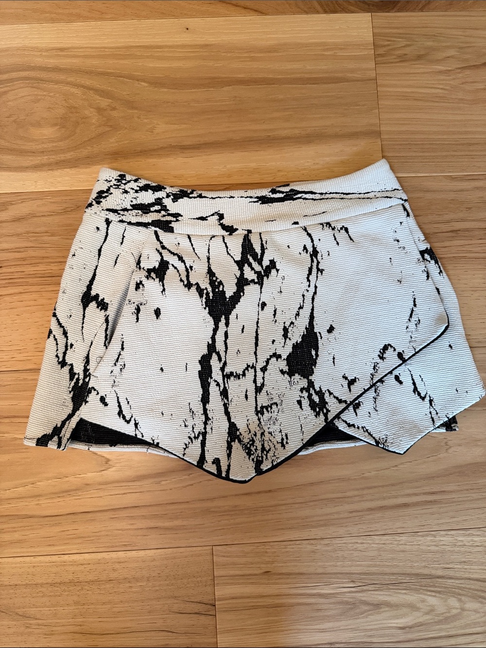 Necessary Objects White & Black Marble-Print Mini Skort